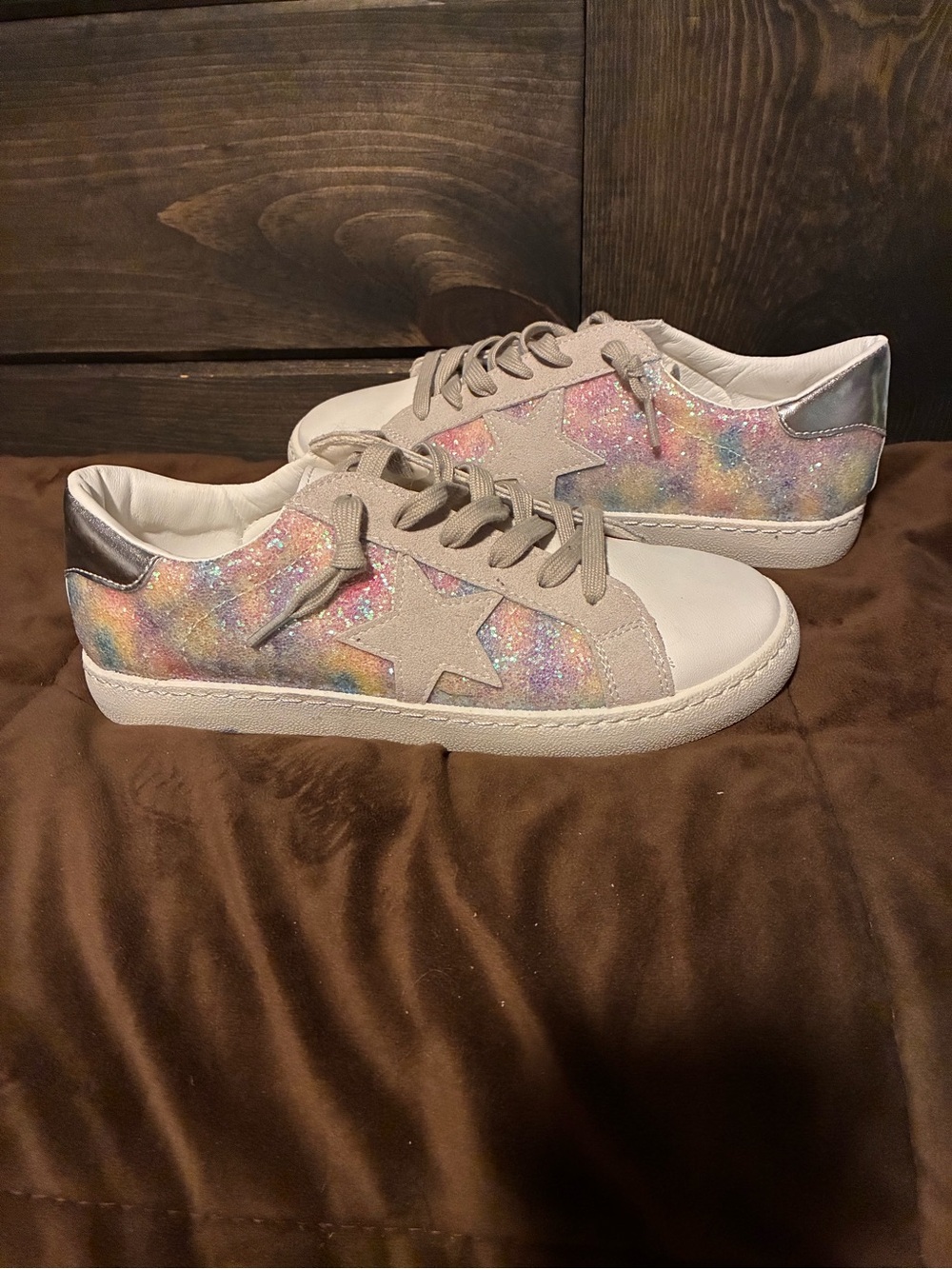 Vintage Havana Iridescent Glitter Star Sneakers Pastel Multicolor, size 7 Bianca